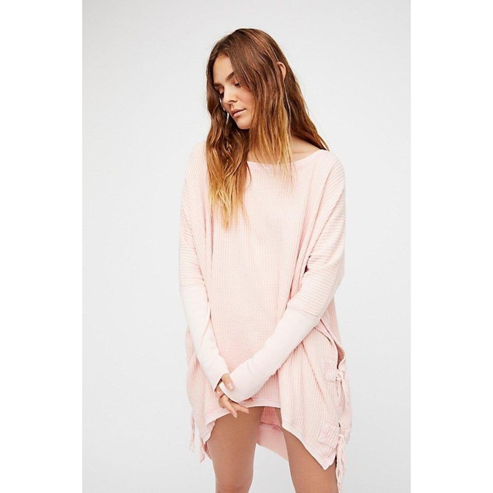 FP ONE Free People Interlaken Waffle Knit Oversized Tunic Pink Size M Boho Beach